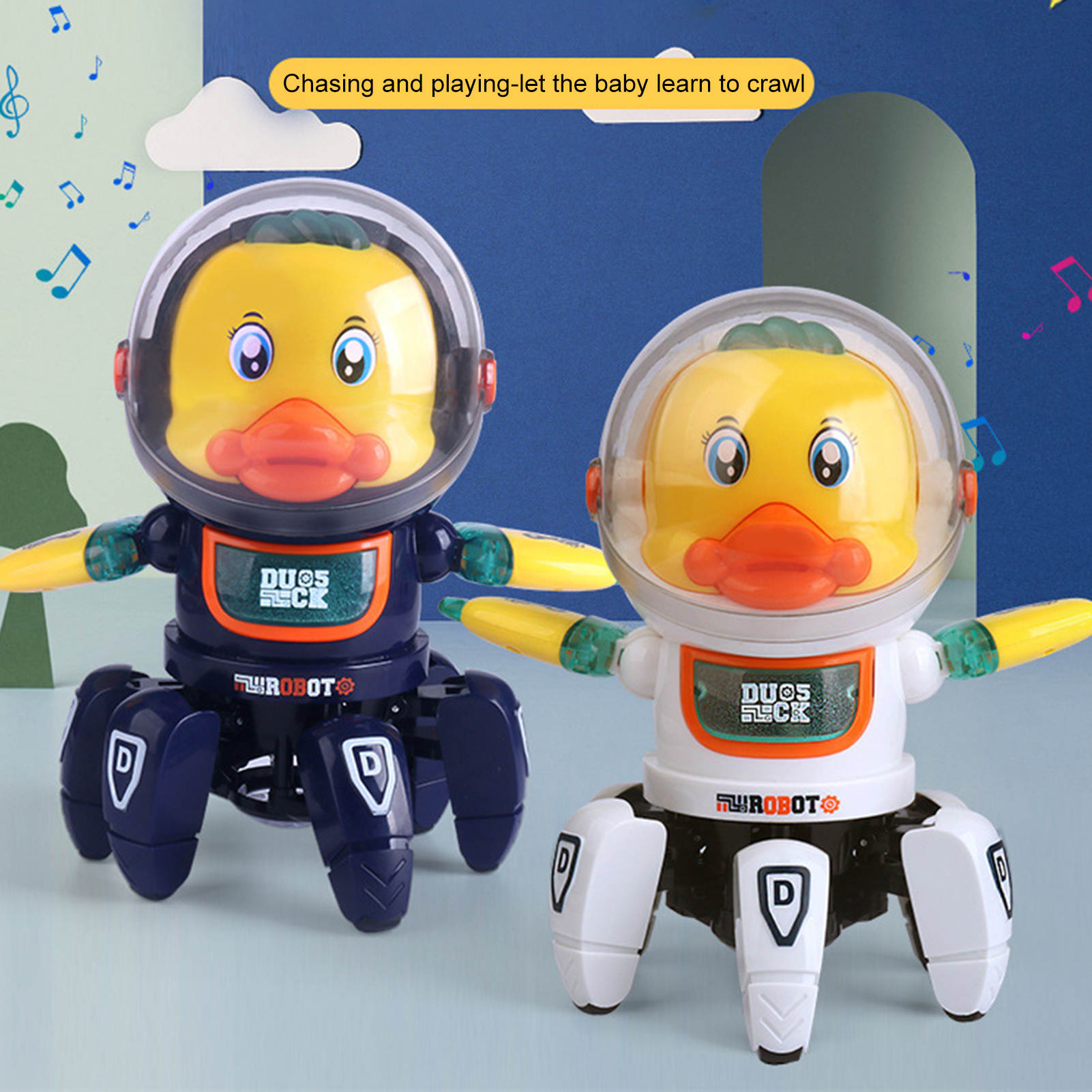 뮤지컬 전기 춤 오리 장난감 조명 귀여운 오리 공간 6 발톱 로봇 유아 어린이를위한 유치원 교육 학습 장난감